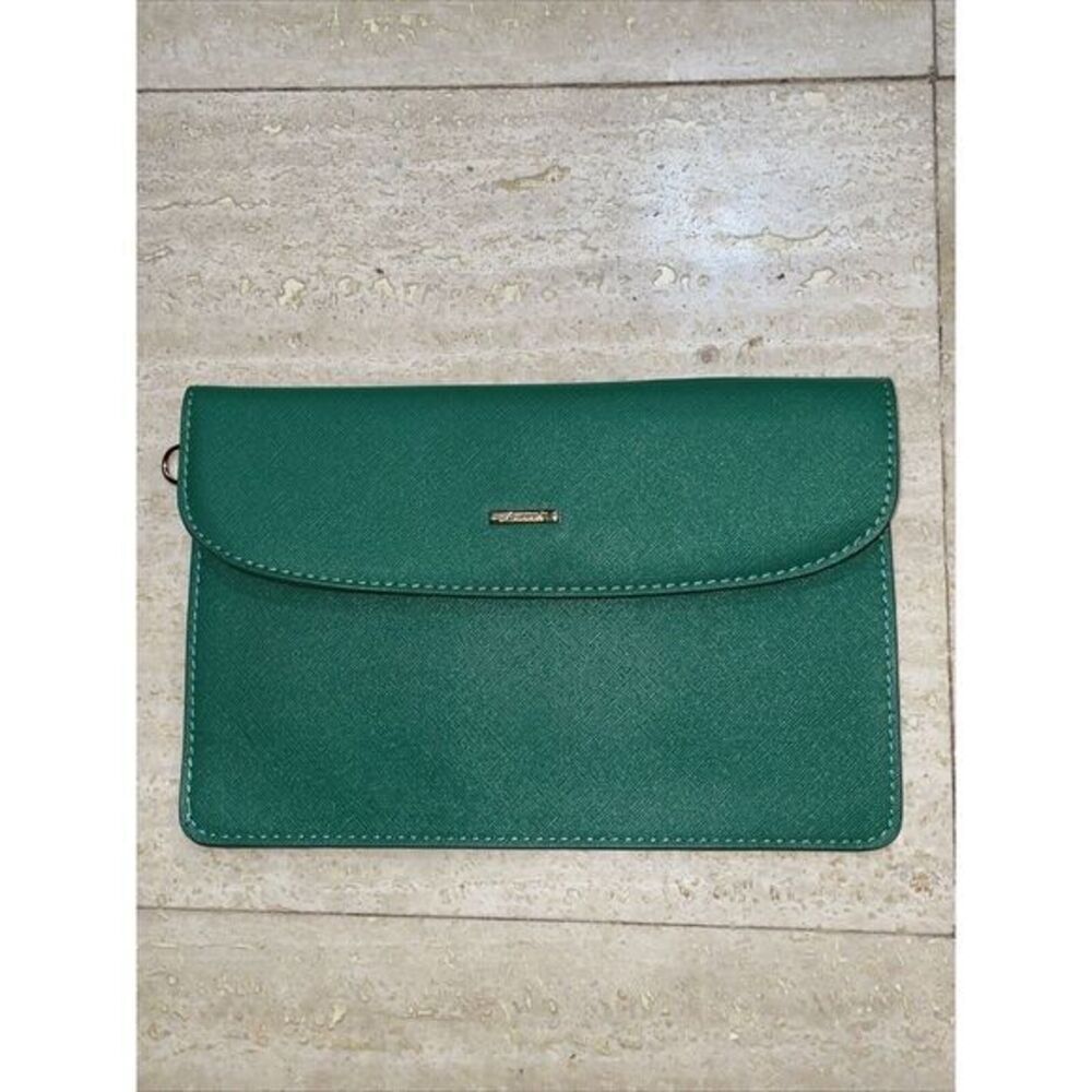 LOVEVOOK Green Synthetic Saffiano Leather Clutch Wristlet No Handle 9.5x6.5"